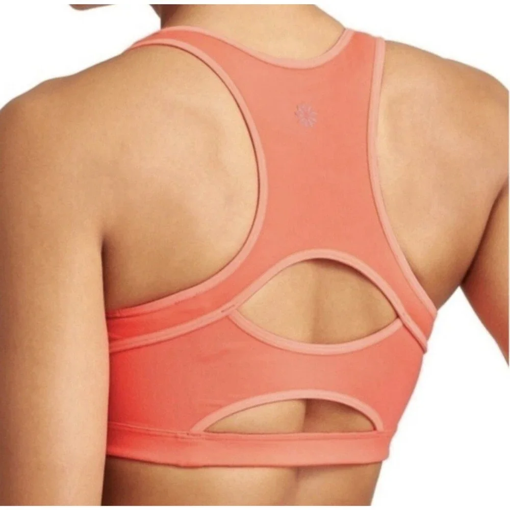 Athleta Ultimate Coral Orange Racerback Sports Bra Womens Size Small Double Dare